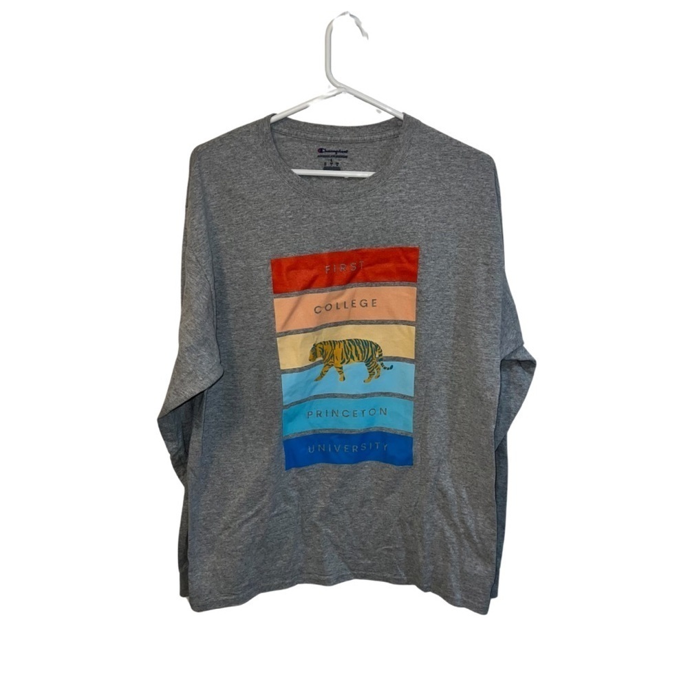Champion Gray Long Sleeve Tee with Multicolor Print